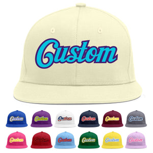 Custom Cream Light Blue-purple Flat Eaves Sport Baseball Cap