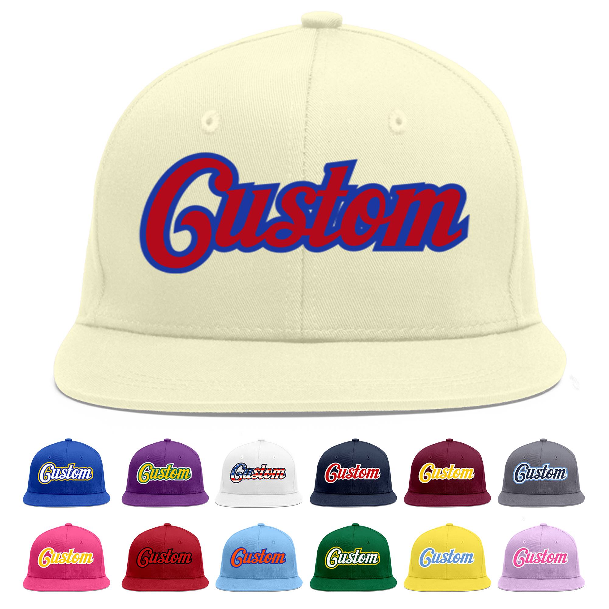 Custom Cream Red-Royal Flat Eaves Sport Baseball Cap