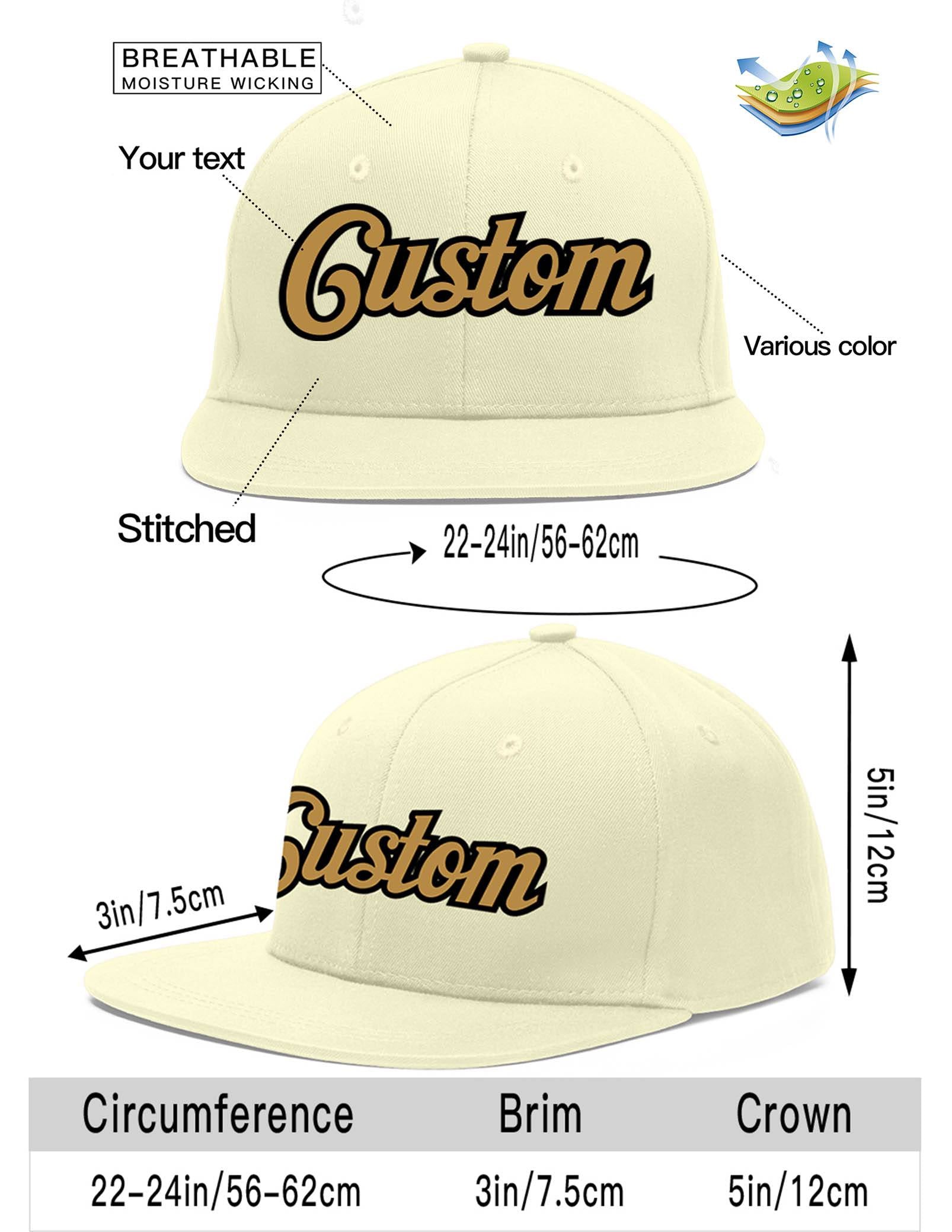 Custom Cream Old Gold-Black Flat Eaves Sport Baseball Cap