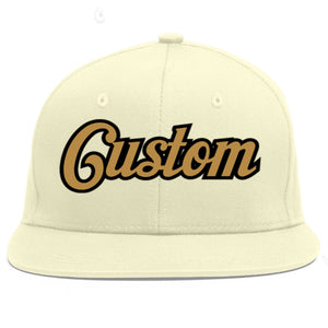 Custom Cream Old Gold-Black Flat Eaves Sport Baseball Cap