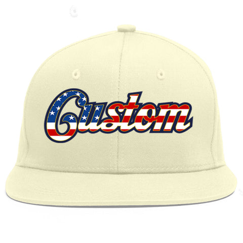 Custom Cream Vintage USA Flag-Gold Flat Eaves Sport Baseball Cap