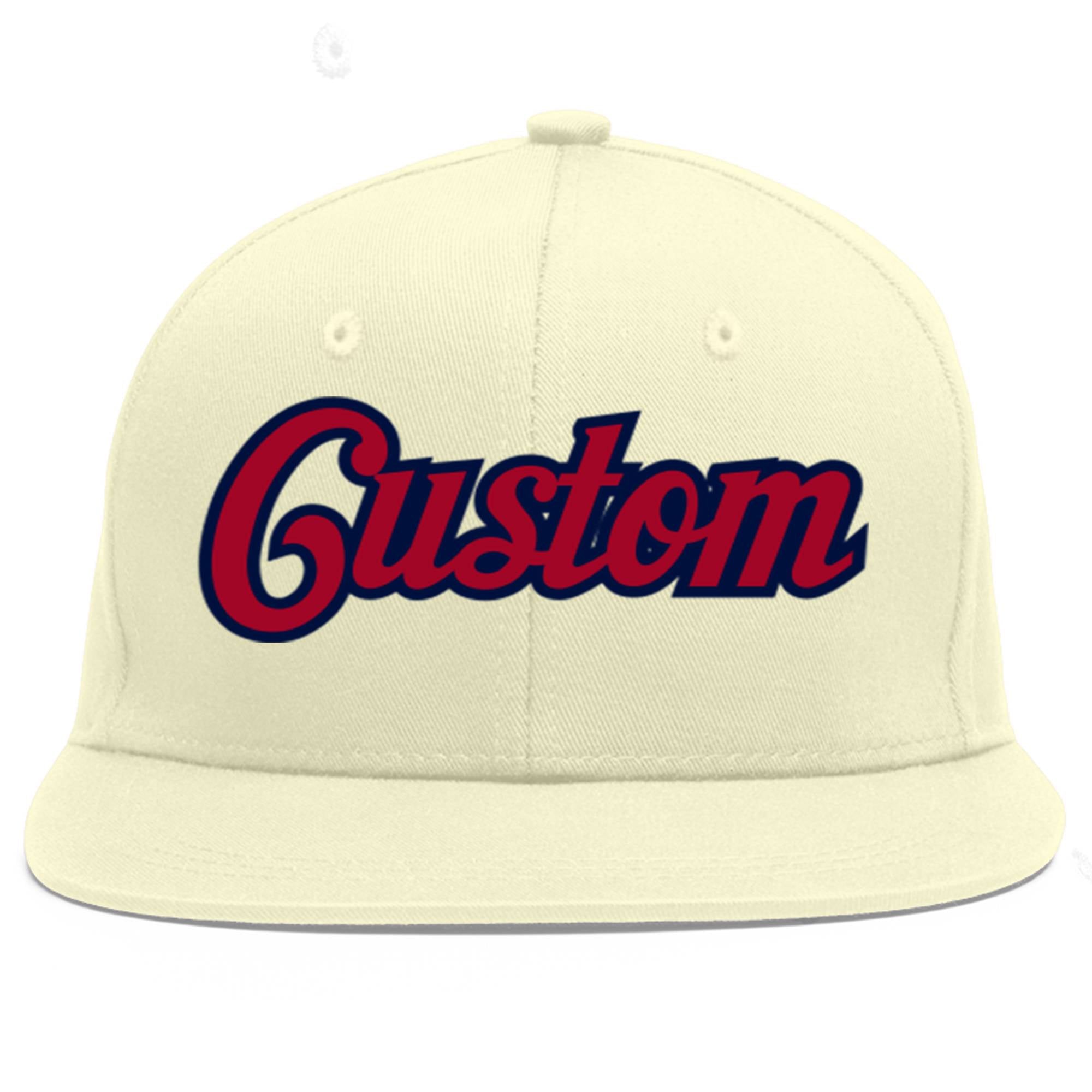 Custom Cream Red-Navy Flat Eaves Sport Baseball Cap