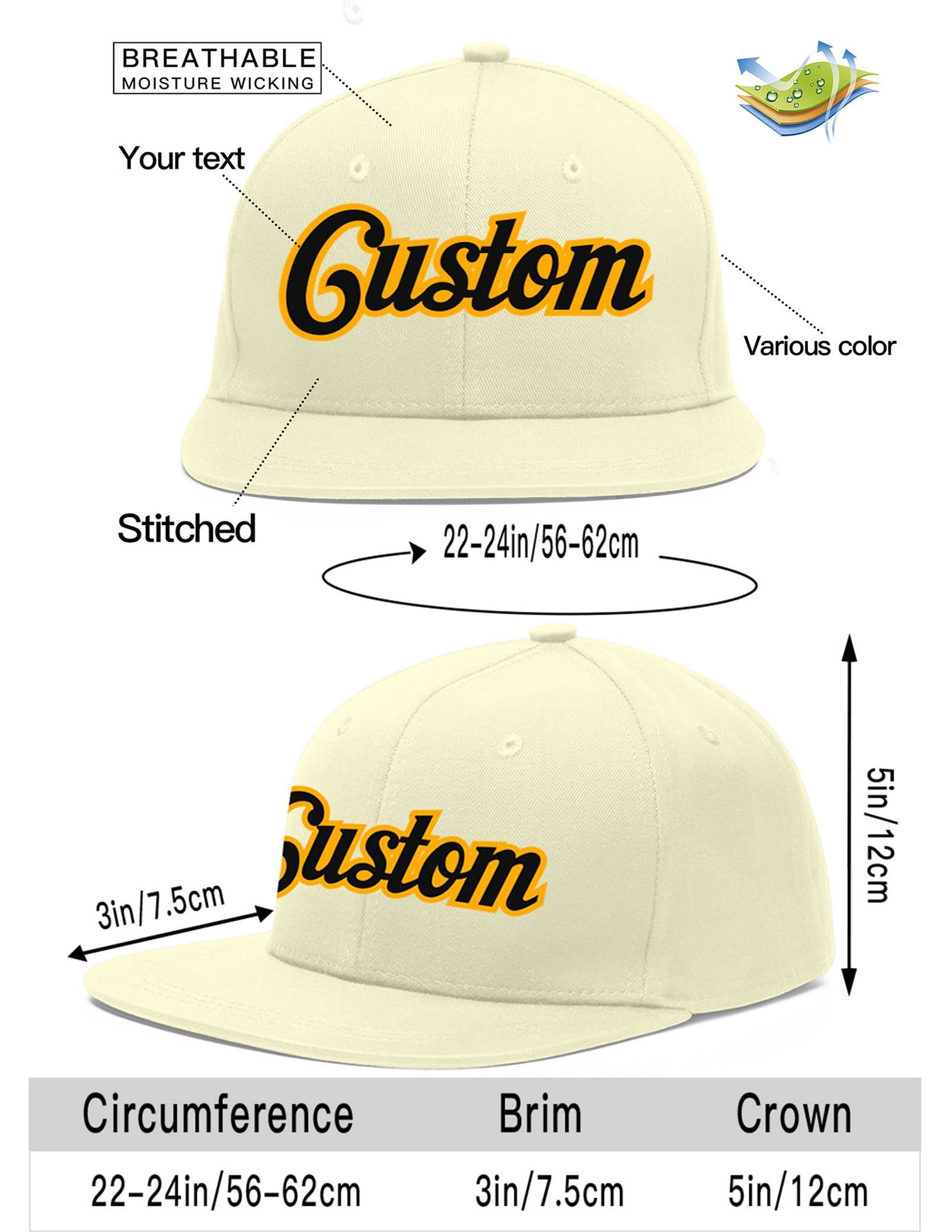 Custom Cream Black-Yellow Flat Eaves Sport Baseball Cap