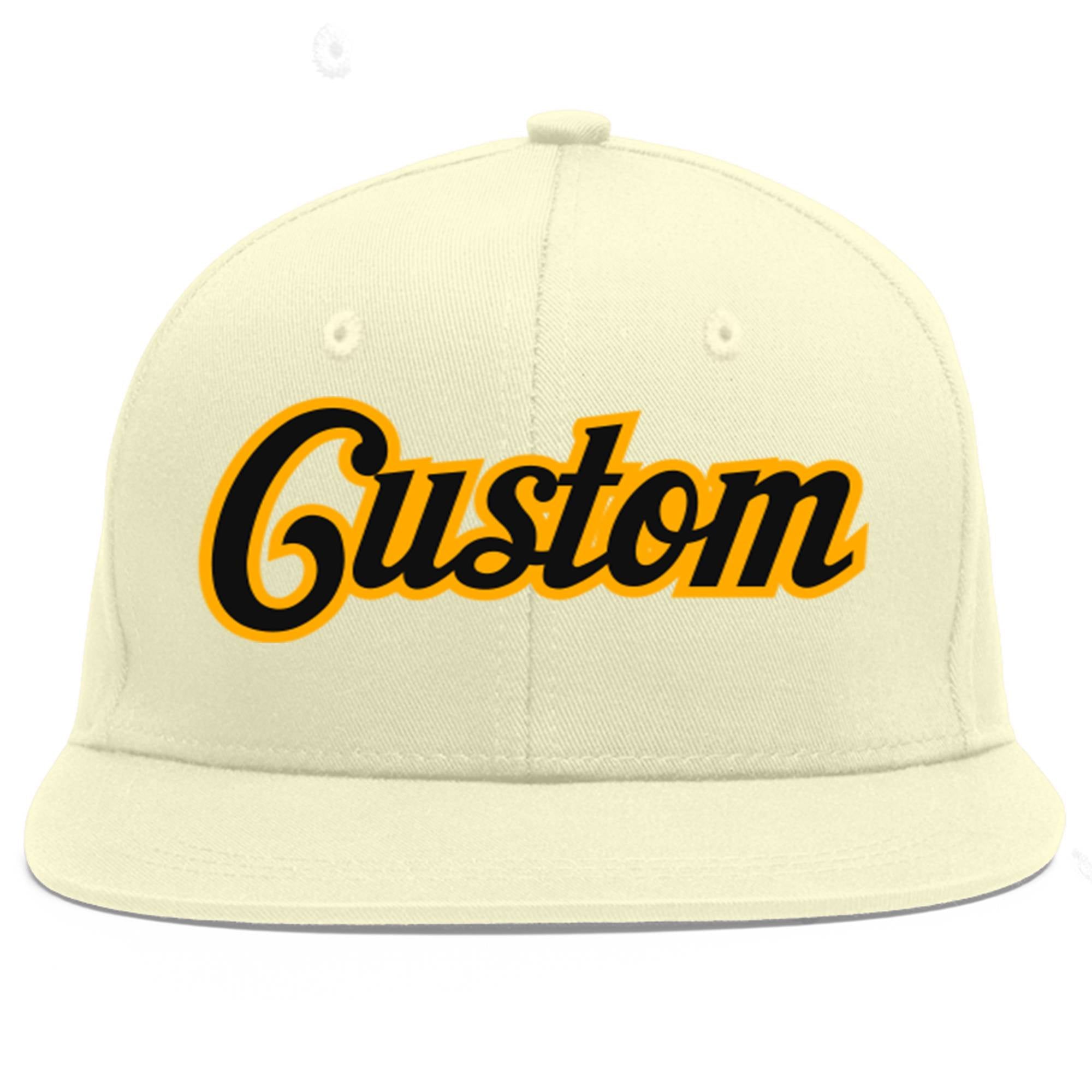 Custom Cream Black-Yellow Flat Eaves Sport Baseball Cap