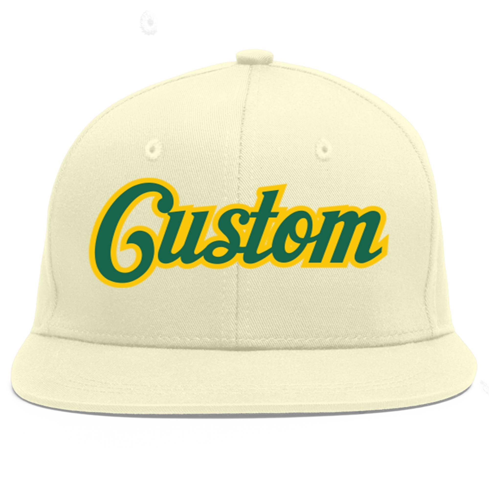 Custom Cream Kelly Green-Gold Flat Eaves Sport Baseball Cap