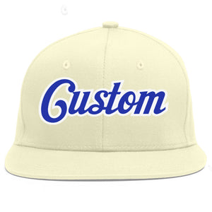 Custom Cream Royal-White Flat Eaves Sport Baseball Cap