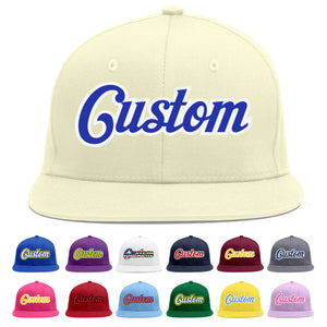 Custom Cream Royal-White Flat Eaves Sport Baseball Cap