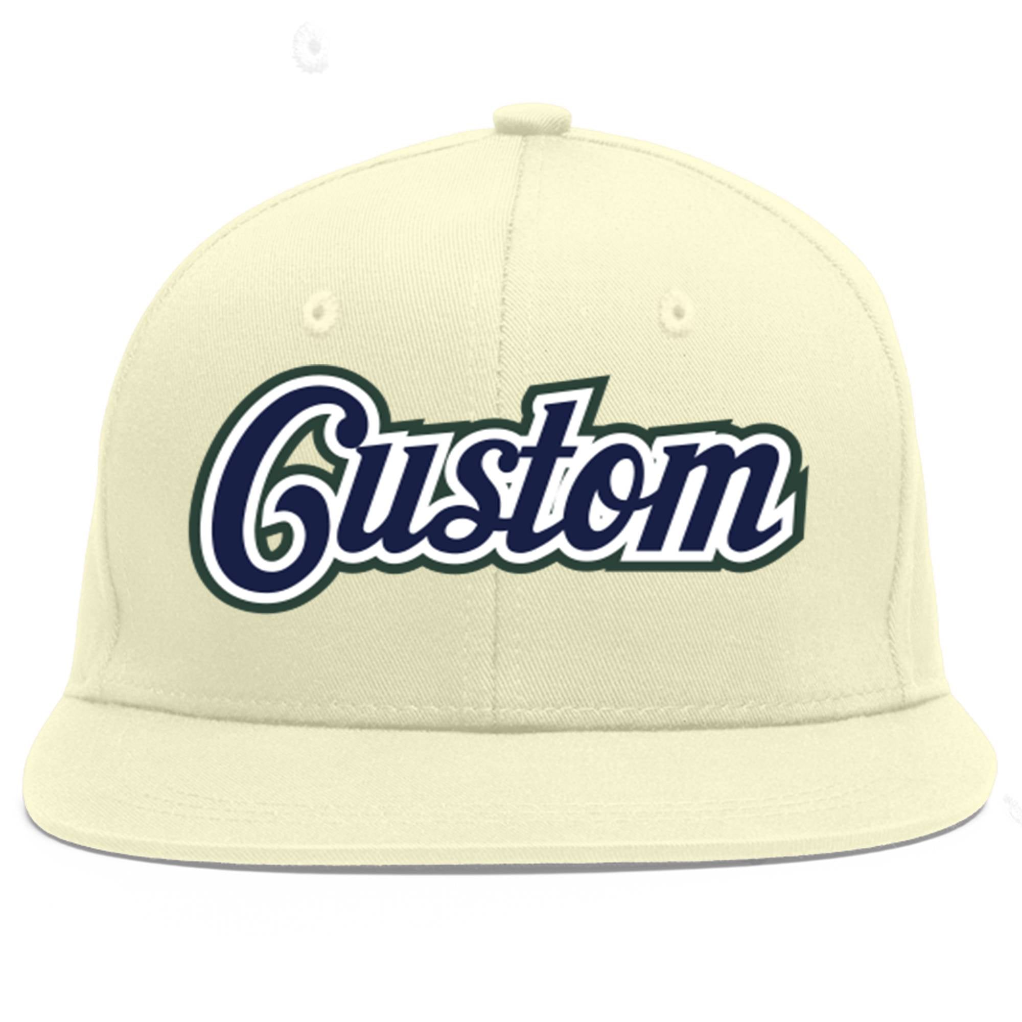 Custom Cream Navy-White Flat Eaves Sport Baseball Cap