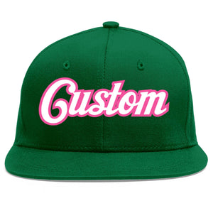 Custom Green White-Pink Flat Eaves Sport Baseball Cap