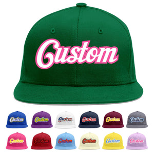 Custom Green White-Pink Flat Eaves Sport Baseball Cap