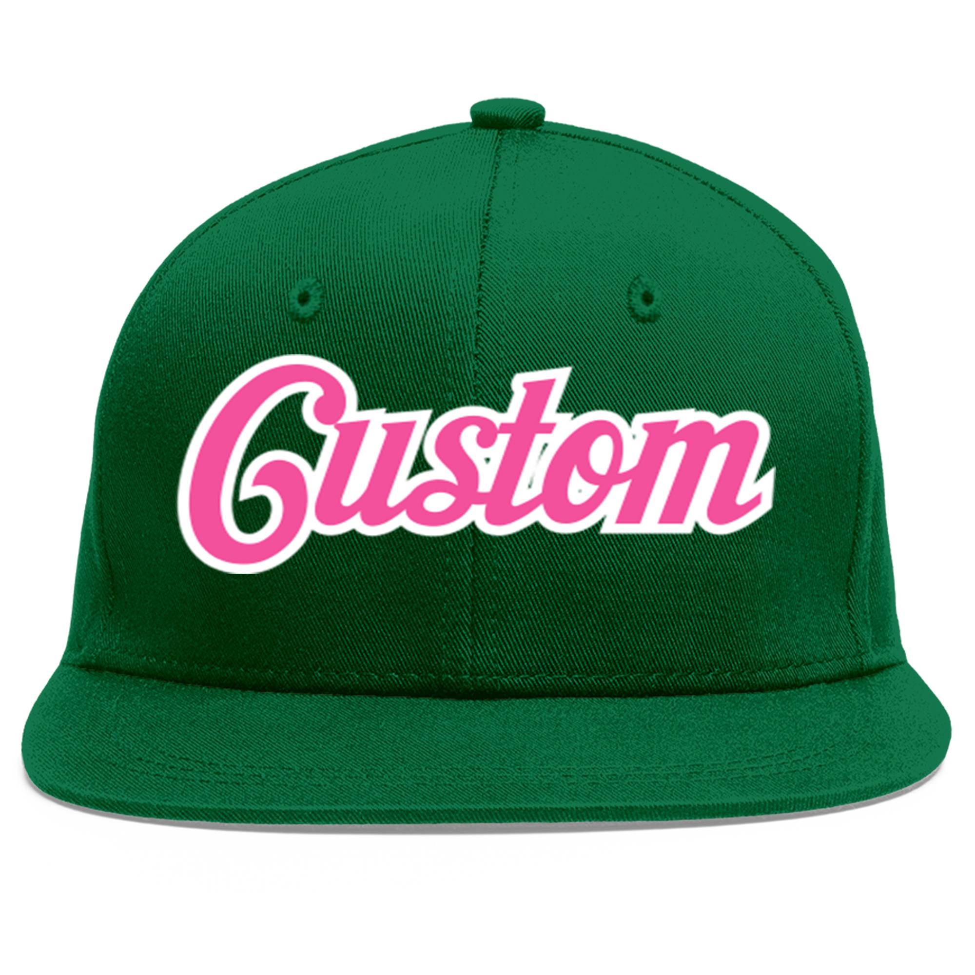 Custom Green Pink-White Flat Eaves Sport Baseball Cap