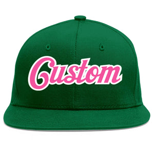 Casquette de baseball sport personnalisée vert rose-blanc avec avant-toit plat