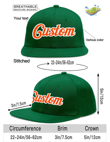 Custom Green Orange-White Flat Eaves Sport Baseball Cap