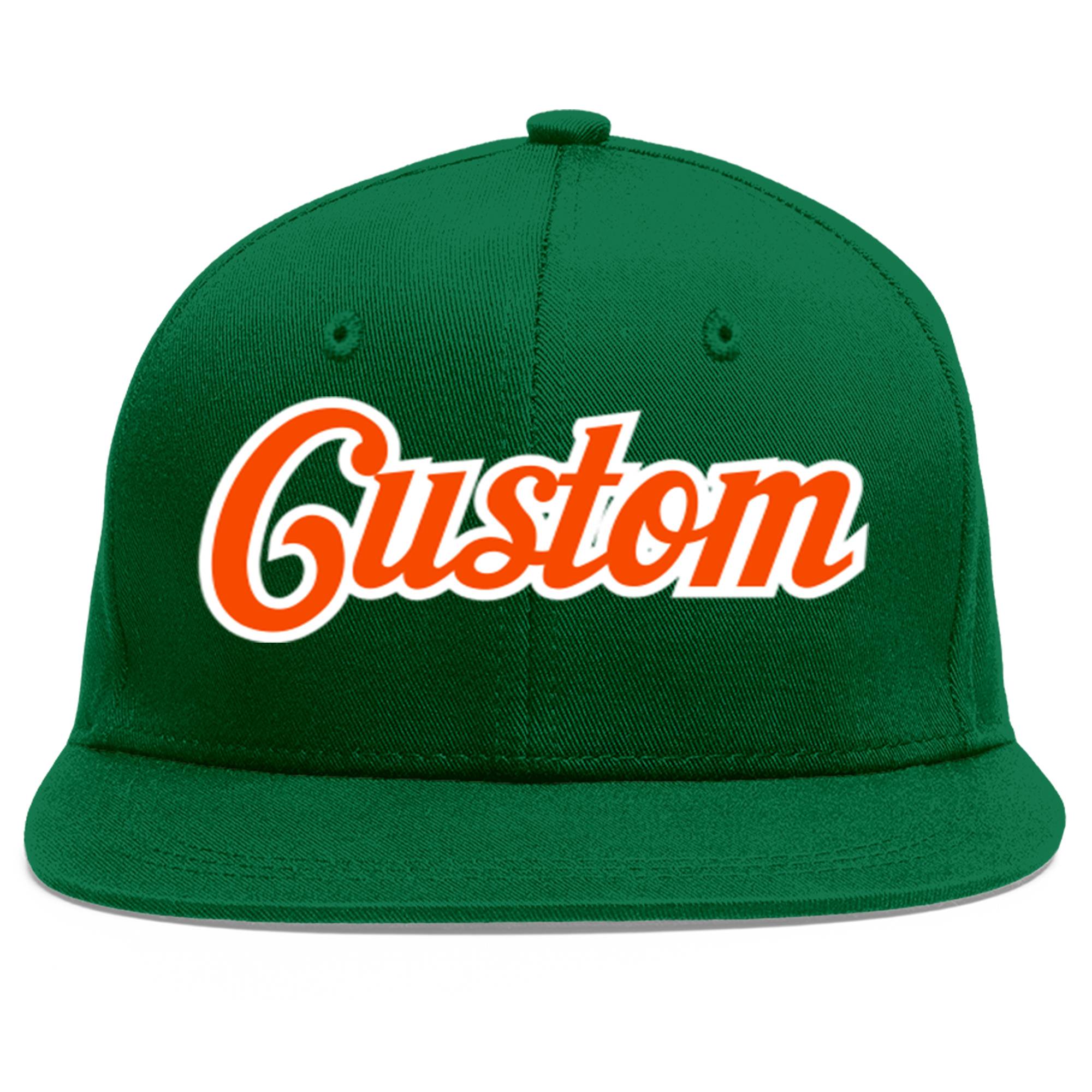 Custom Green Orange-White Flat Eaves Sport Baseball Cap