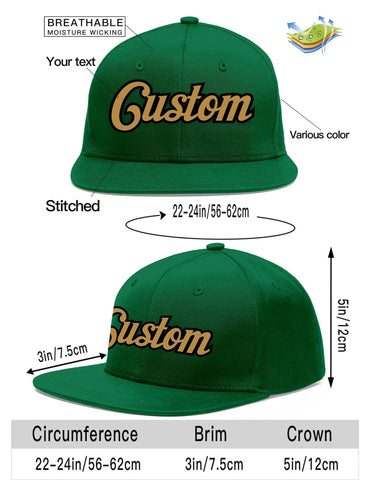 Custom Green Old Gold-Black Flat Eaves Sport Baseball Cap