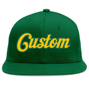 Casquette de baseball sport personnalisée vert Gold-Kelly Green Flat Eaves