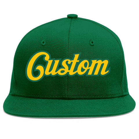 Custom Green Gold-Kelly Green Flat Eaves Sport Baseball Cap