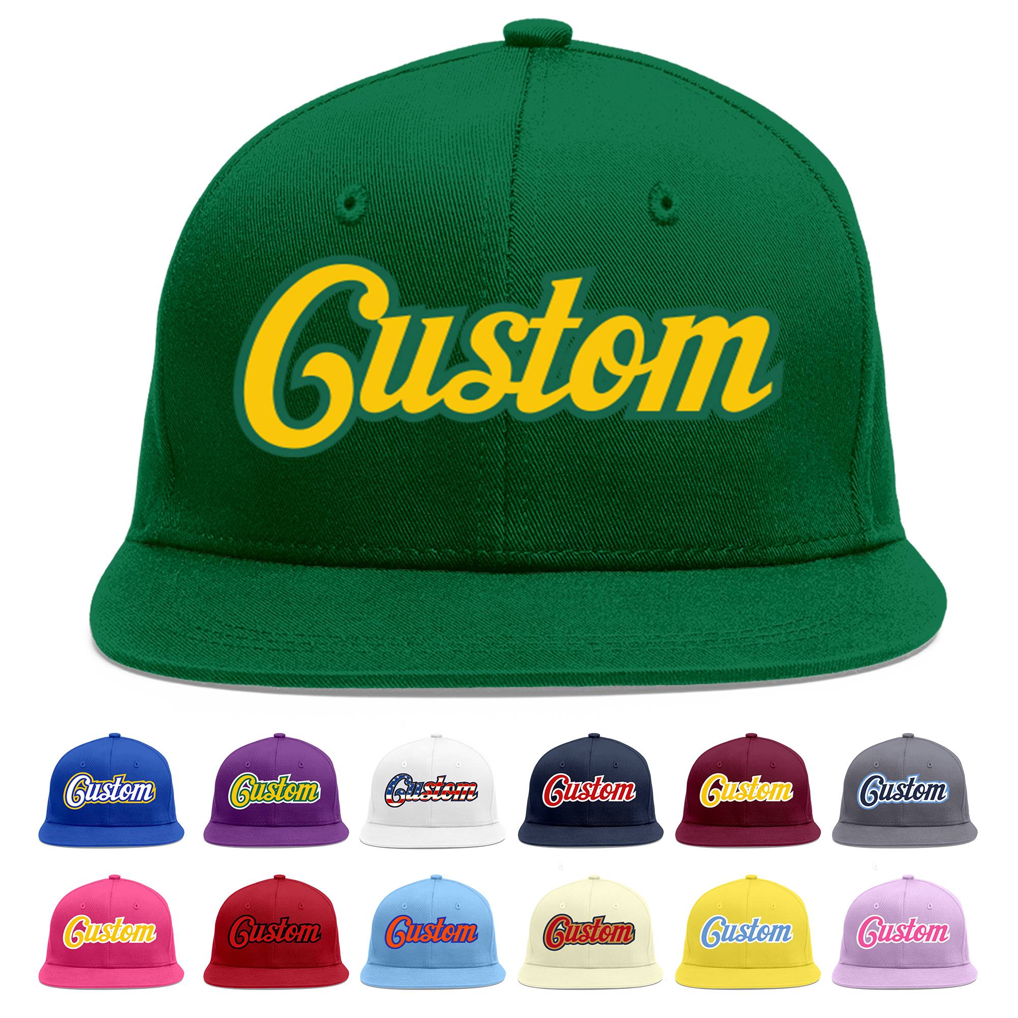 Casquette de baseball sport personnalisée vert Gold-Kelly Green Flat Eaves