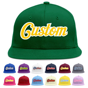 Casquette de baseball sport personnalisée vert or-blanc plat Eaves