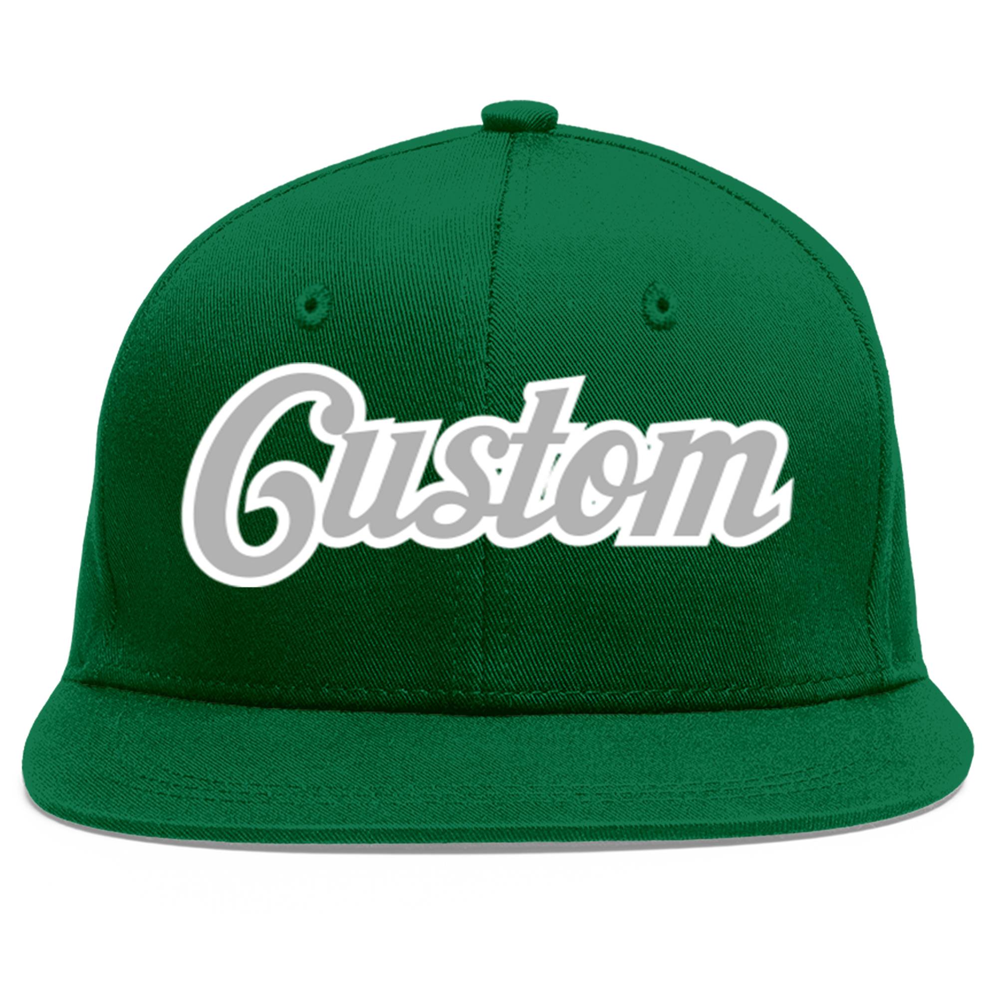 Custom Green Gray-White Flat Eaves Sport Baseball Cap