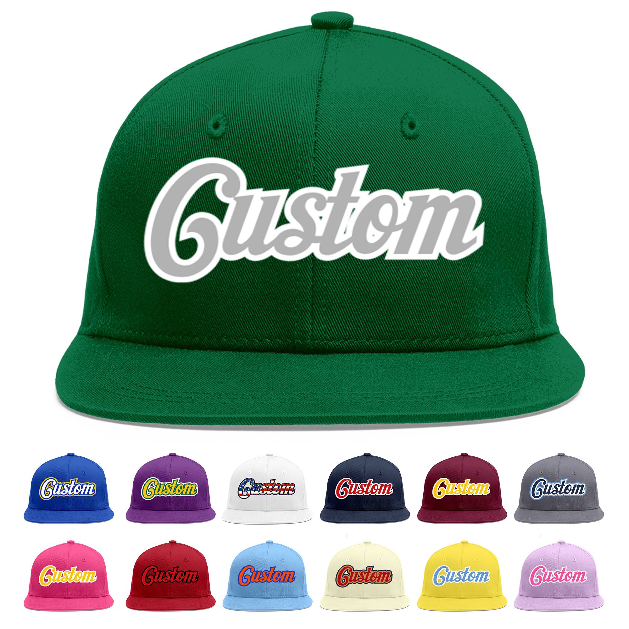 Custom Green Gray-White Flat Eaves Sport Baseball Cap