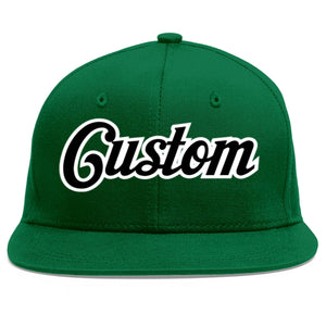 Custom Green Black-White Flat Eaves Sport Baseball Cap