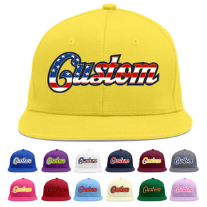 Custom Light Gold Vintage USA Flag-Gold Flat Eaves Sport Baseball Cap