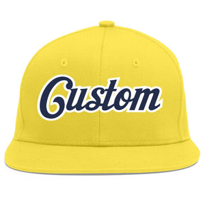 Custom Light Gold Navy-White Flat Eaves Sport Baseball Cap