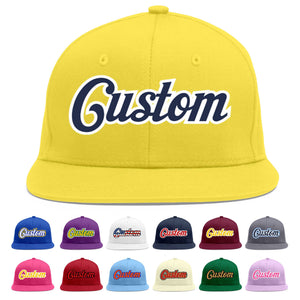 Custom Light Gold Navy-White Flat Eaves Sport Baseball Cap