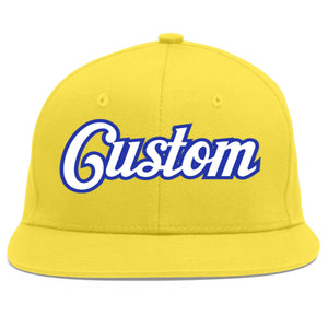 Custom Light Gold White-Royal Flat Eaves Sport Baseball Cap