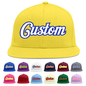 Custom Light Gold White-Royal Flat Eaves Sport Baseball Cap