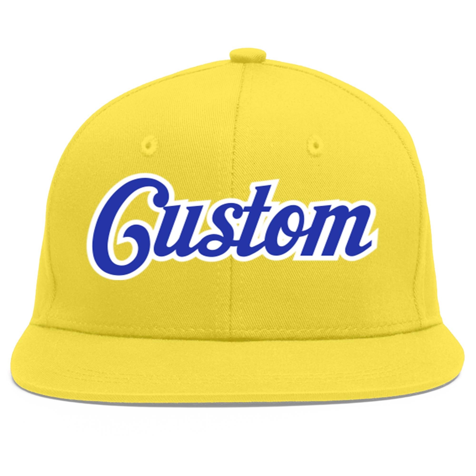 Custom Light Gold Royal-White Flat Eaves Sport Baseball Cap