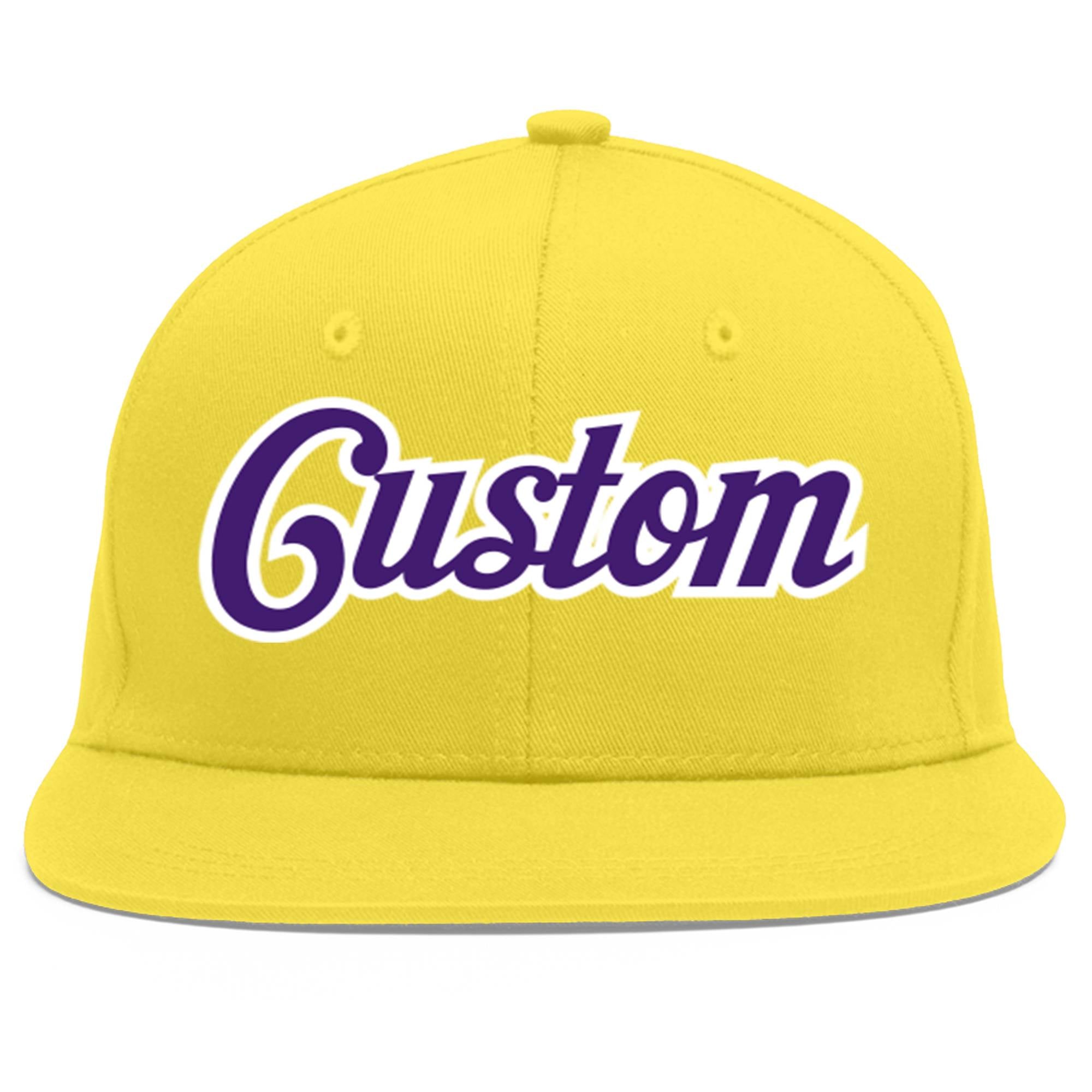 Casquette de baseball sport personnalisée or clair violet-blanc Flat Eaves