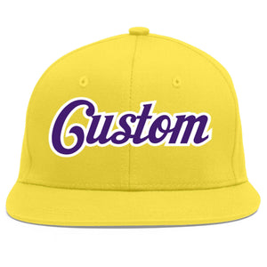 Custom Light Gold purple-White Flat Eaves Sport Baseball Cap