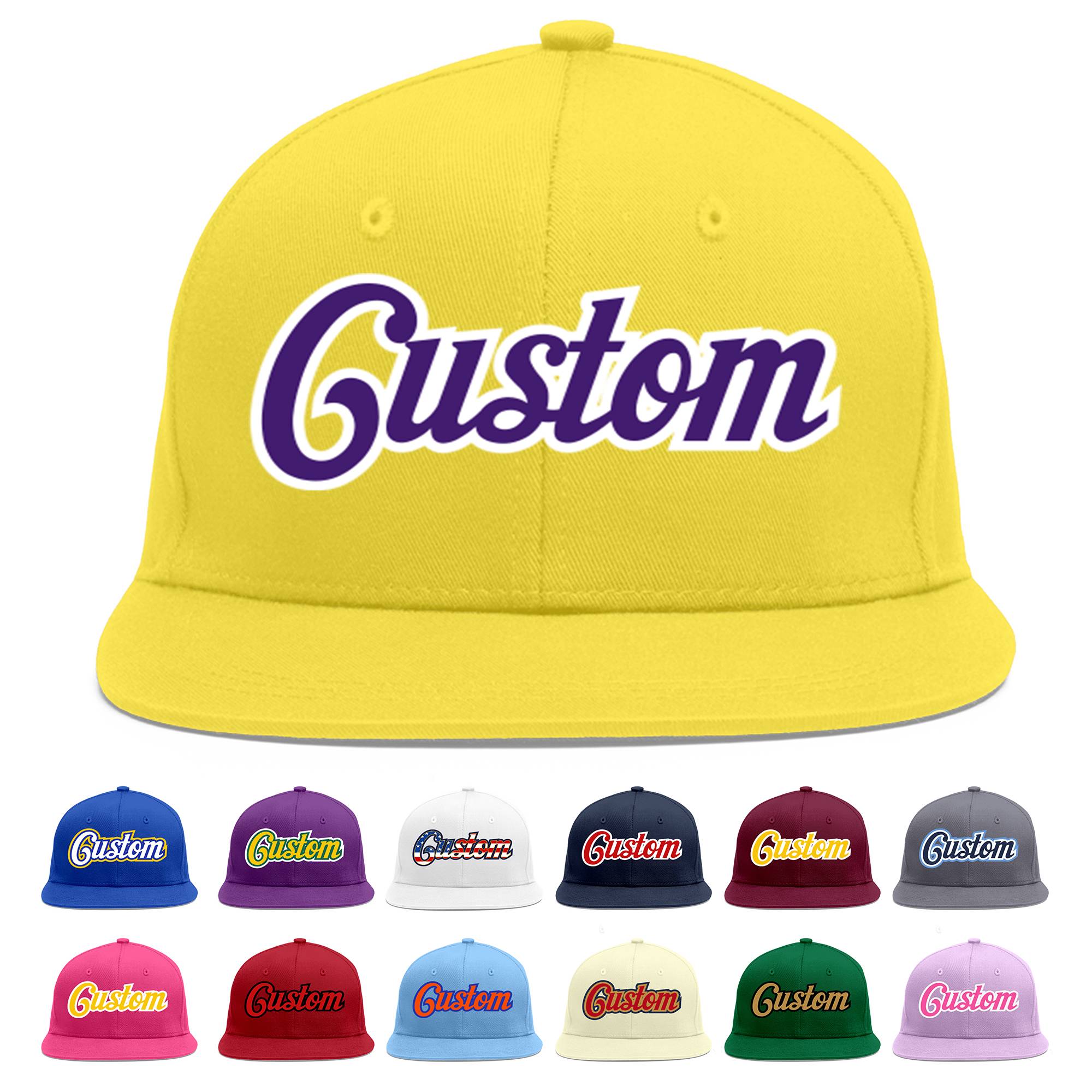 Casquette de baseball sport personnalisée or clair violet-blanc Flat Eaves