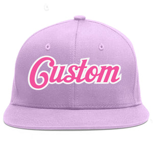 Custom Light Purple Pink-White Flat Eaves Sport Baseball Cap