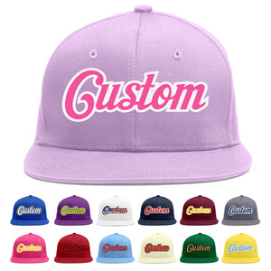 Custom Light Purple Pink-White Flat Eaves Sport Baseball Cap