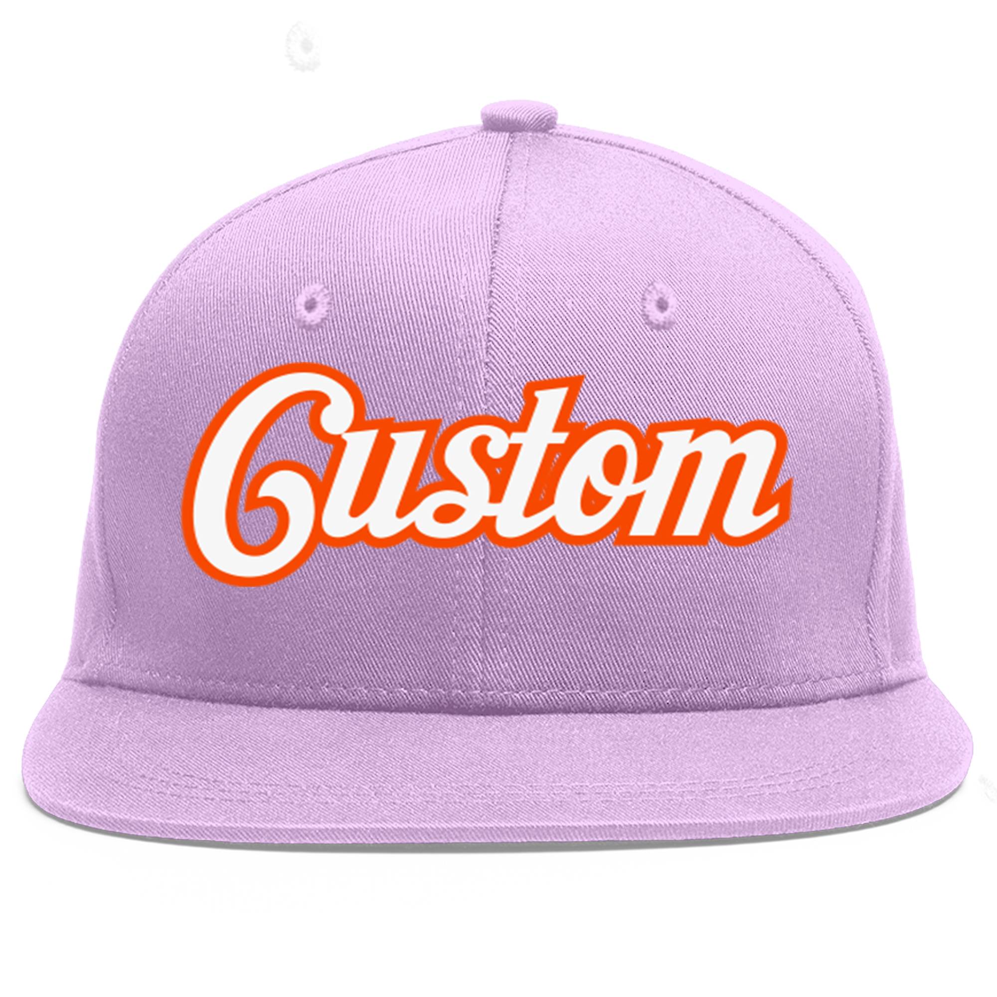 Casquette de baseball sport personnalisée violet clair blanc-orange à avant-toit plat