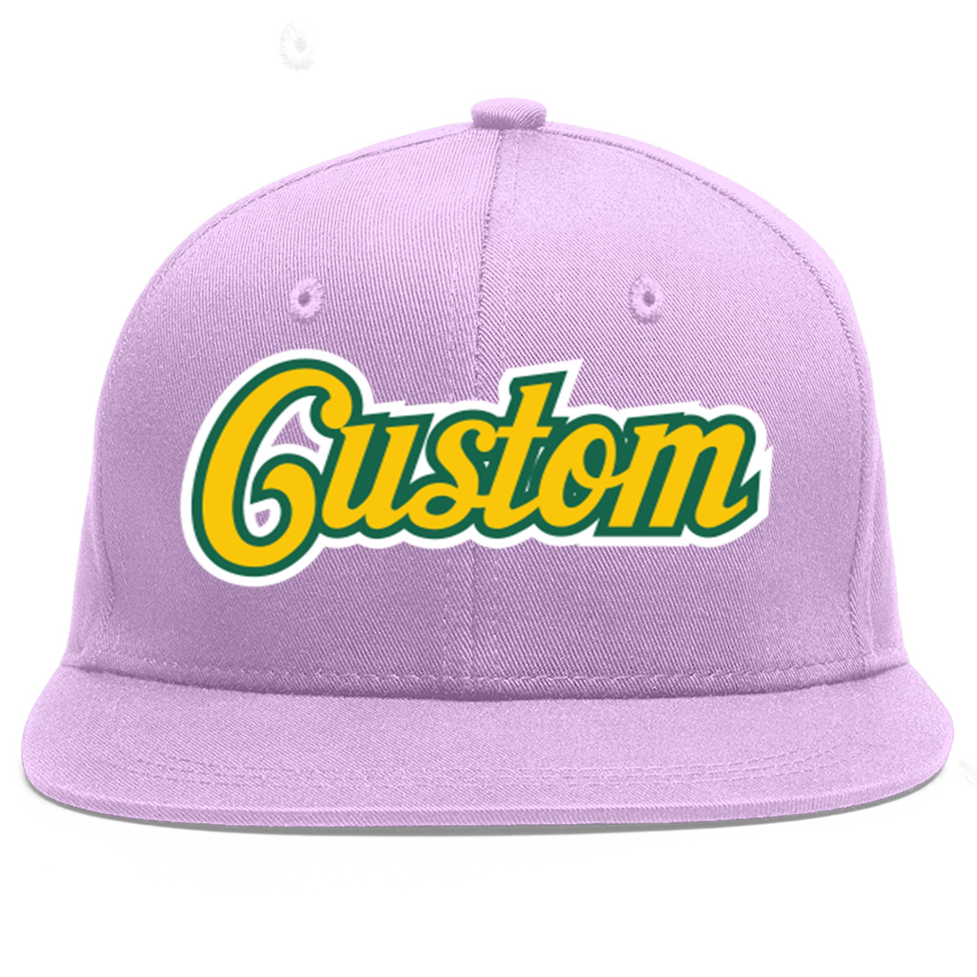 Custom Light Purple Gold-Kelly Green Flat Eaves Sport Baseball Cap