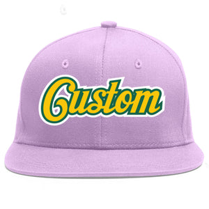 Casquette de baseball de sport personnalisée, violet clair, or-Kelly Green Flat Eaves