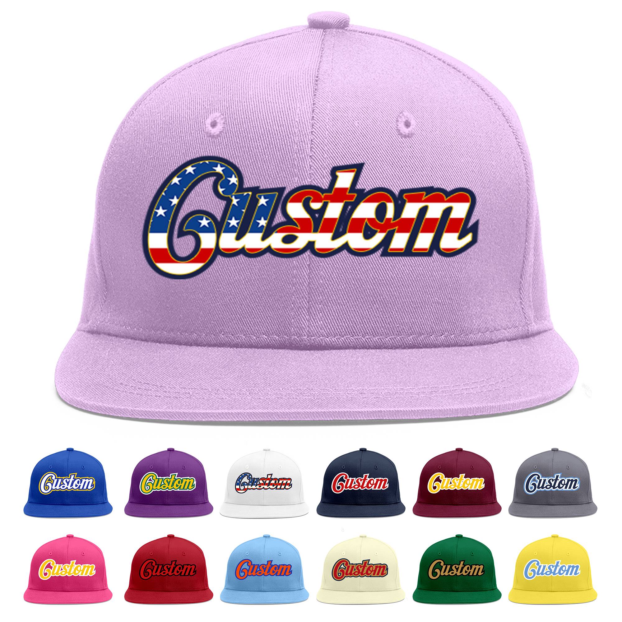 Custom Light Purple Vintage USA Flag-Gold Flat Eaves Sport Baseball Cap