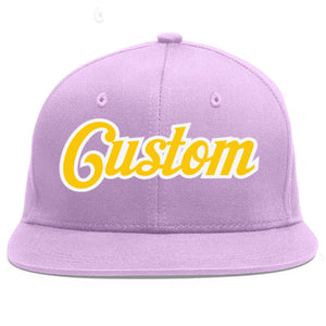 Custom Light Purple Gold-White Flat Eaves Sport Baseball Cap