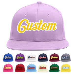 Custom Light Purple Gold-White Flat Eaves Sport Baseball Cap