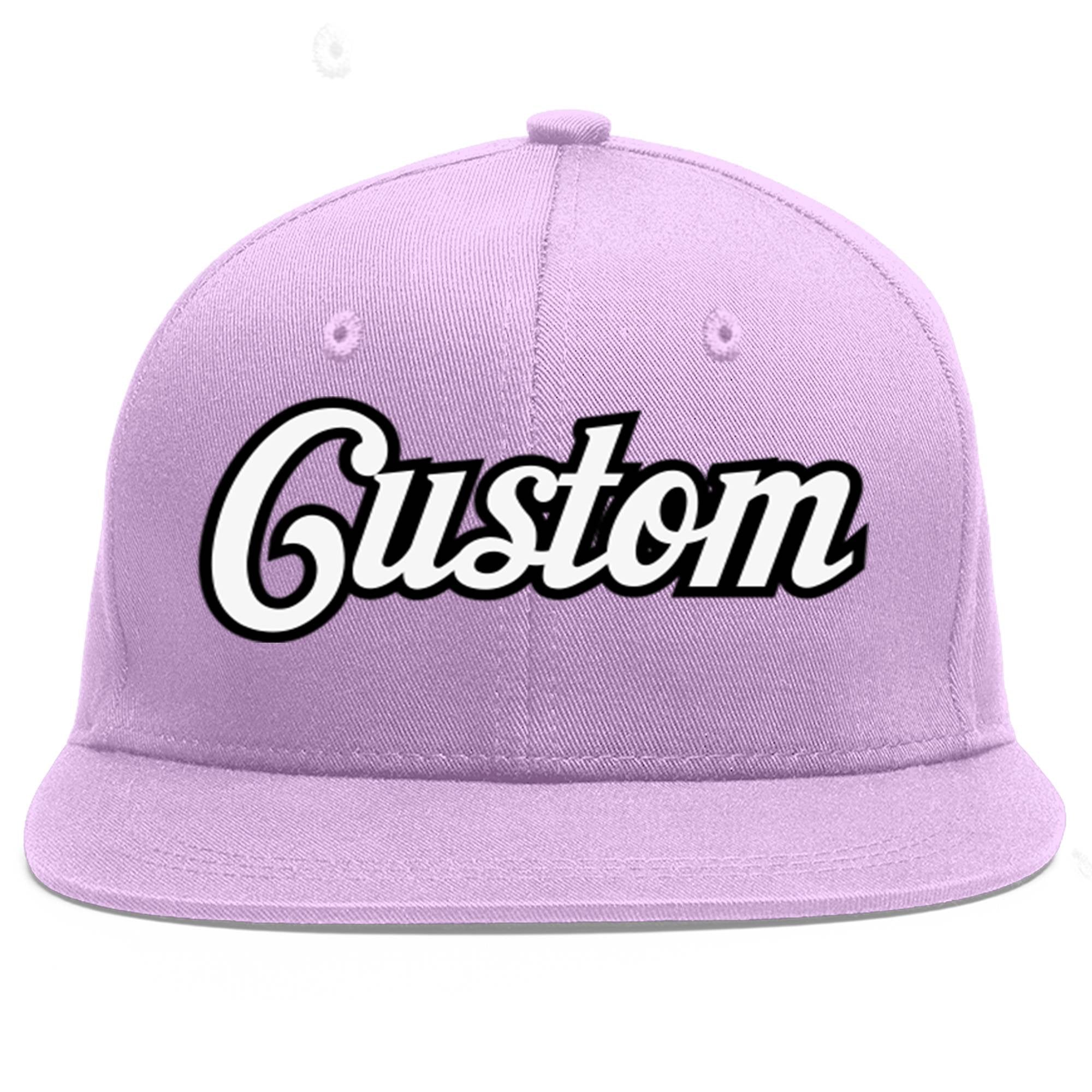 Custom Light Purple White-Black Flat Eaves Sport Baseball Cap