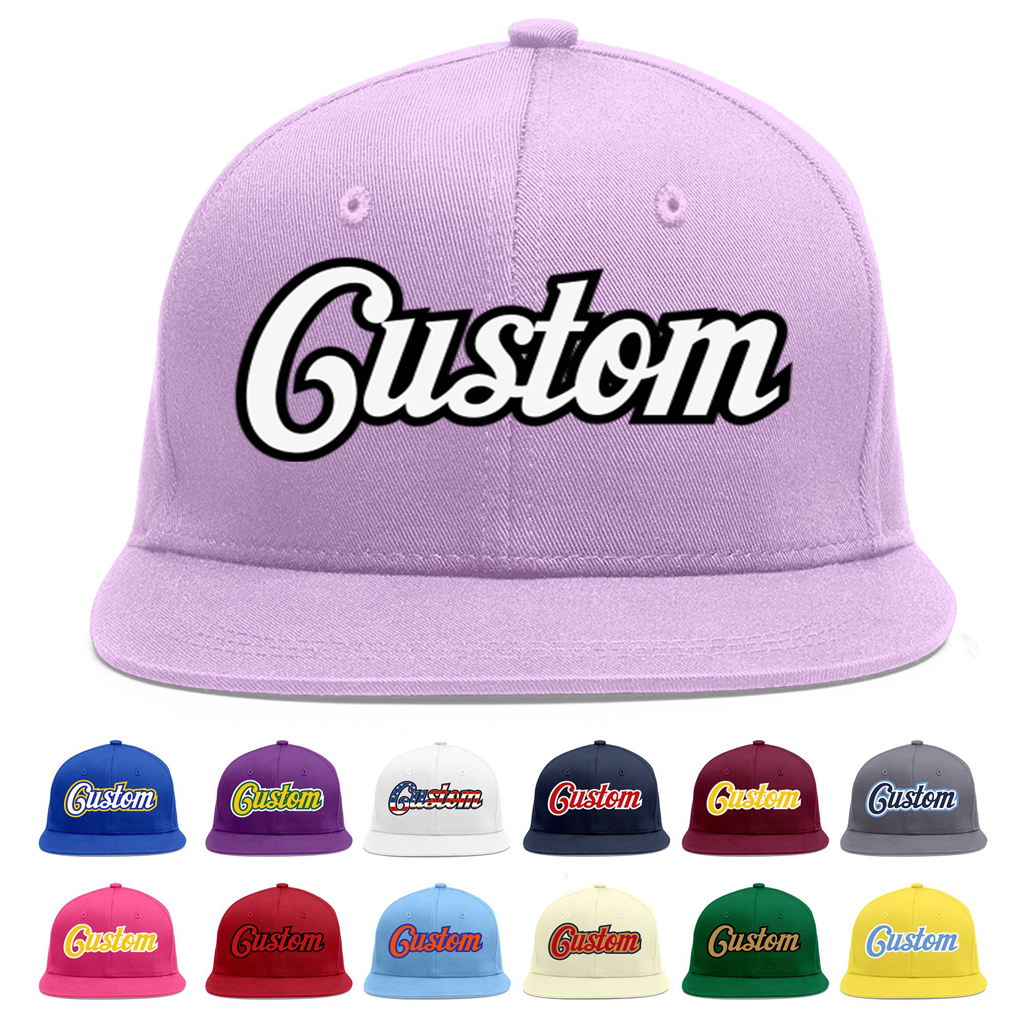 Custom Light Purple White-Black Flat Eaves Sport Baseball Cap