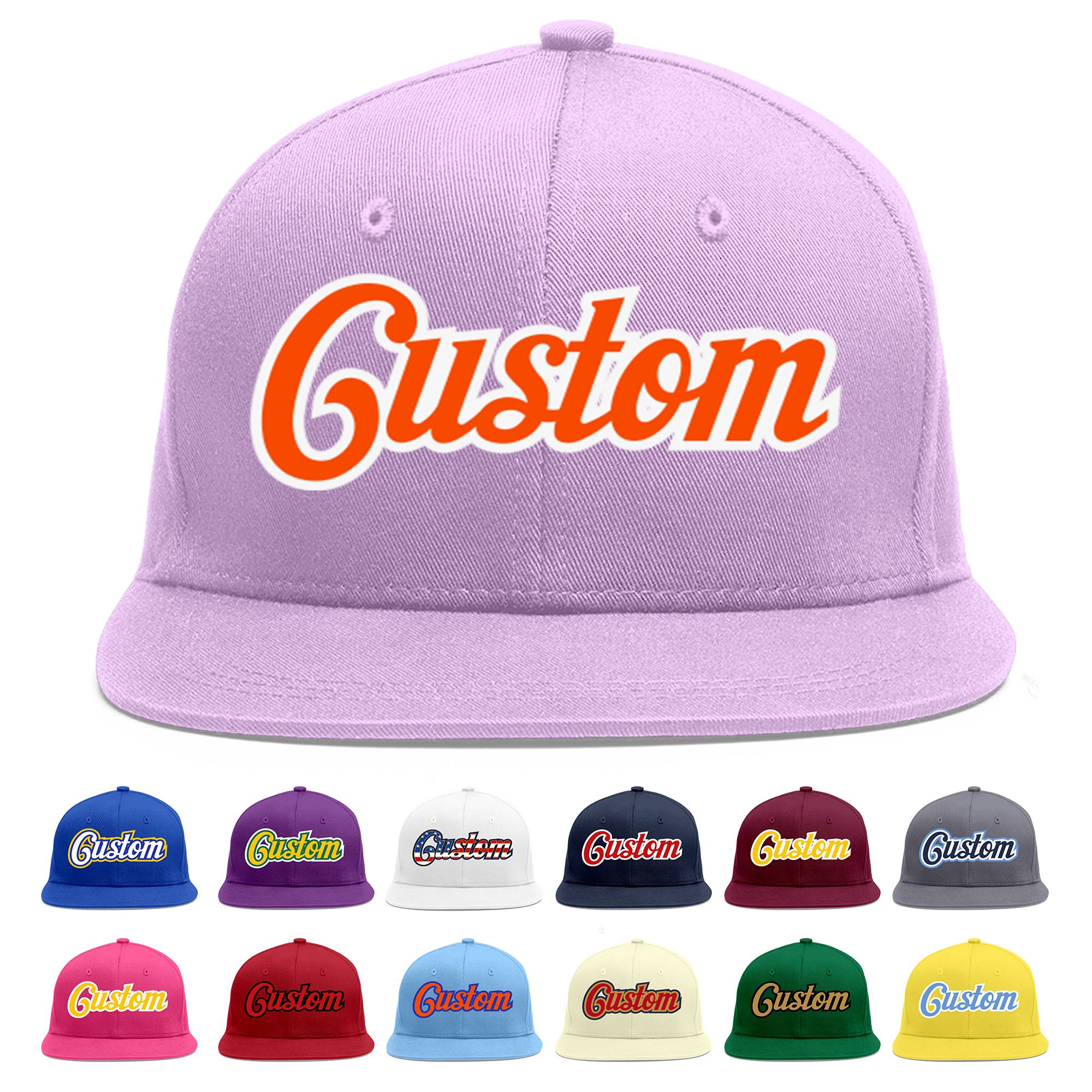 Custom Light Purple Orange-White Flat Eaves Sport Baseball Cap