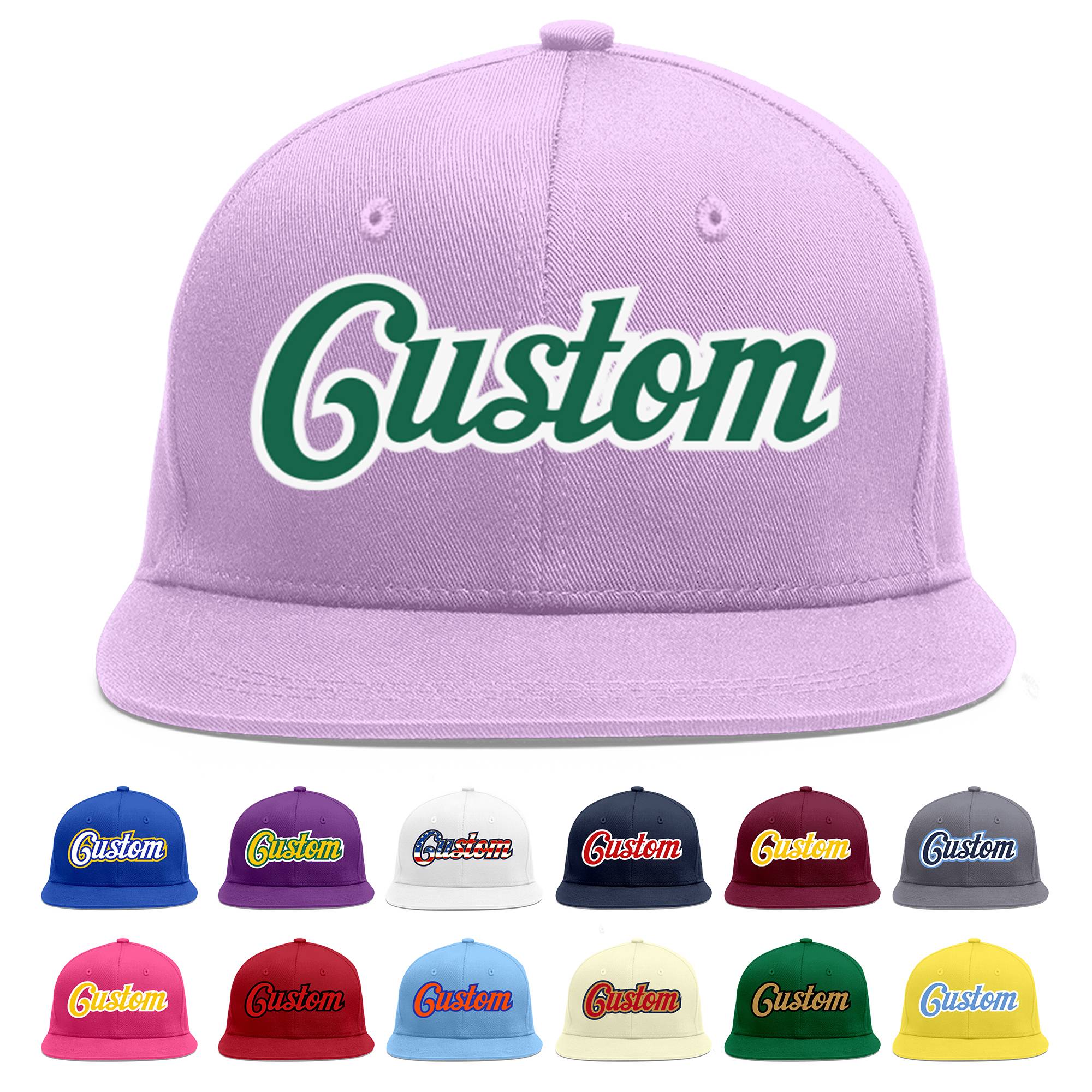 Custom Light Purple Kelly Green-White Flat Eaves Sport Baseball Cap