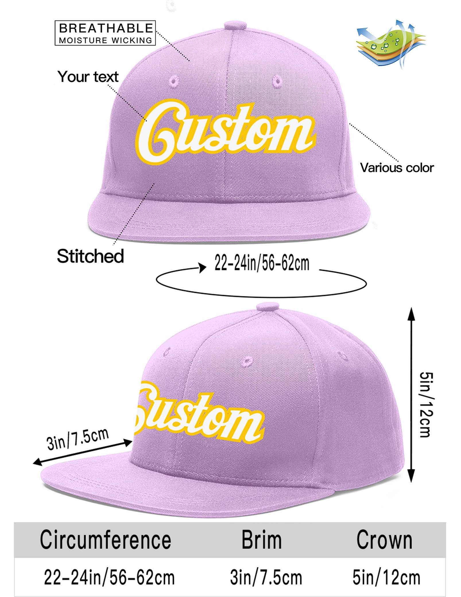 Custom Light Purple White-Gold Flat Eaves Sport Baseball Cap