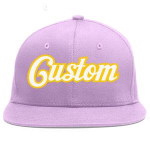 Casquette de baseball sport personnalisée violet clair blanc-or plat Eaves