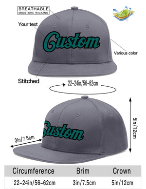 Casquette de baseball sport personnalisée gris foncé Aqua-Black Flat Eaves